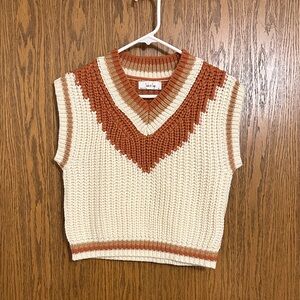 Sadie & Sage Cream and Brown V-Neck Sweater Vest